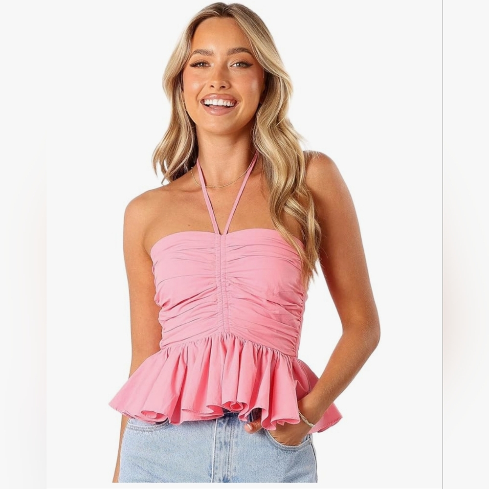 BNWT Petal & Pup 100% Cotton Pink Halter Peplum Blouse